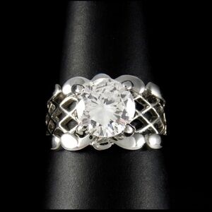 SETA 925 Sterling Silver Basket Weave CZ Ring Size 8